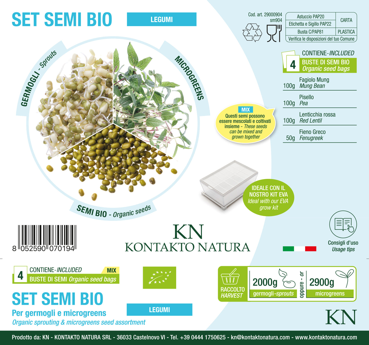 Set 4 semi bio per germogli & microgreens - Legumi - sm904