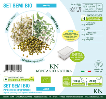 Set 4 semi bio per germogli & microgreens - Legumi - sm904